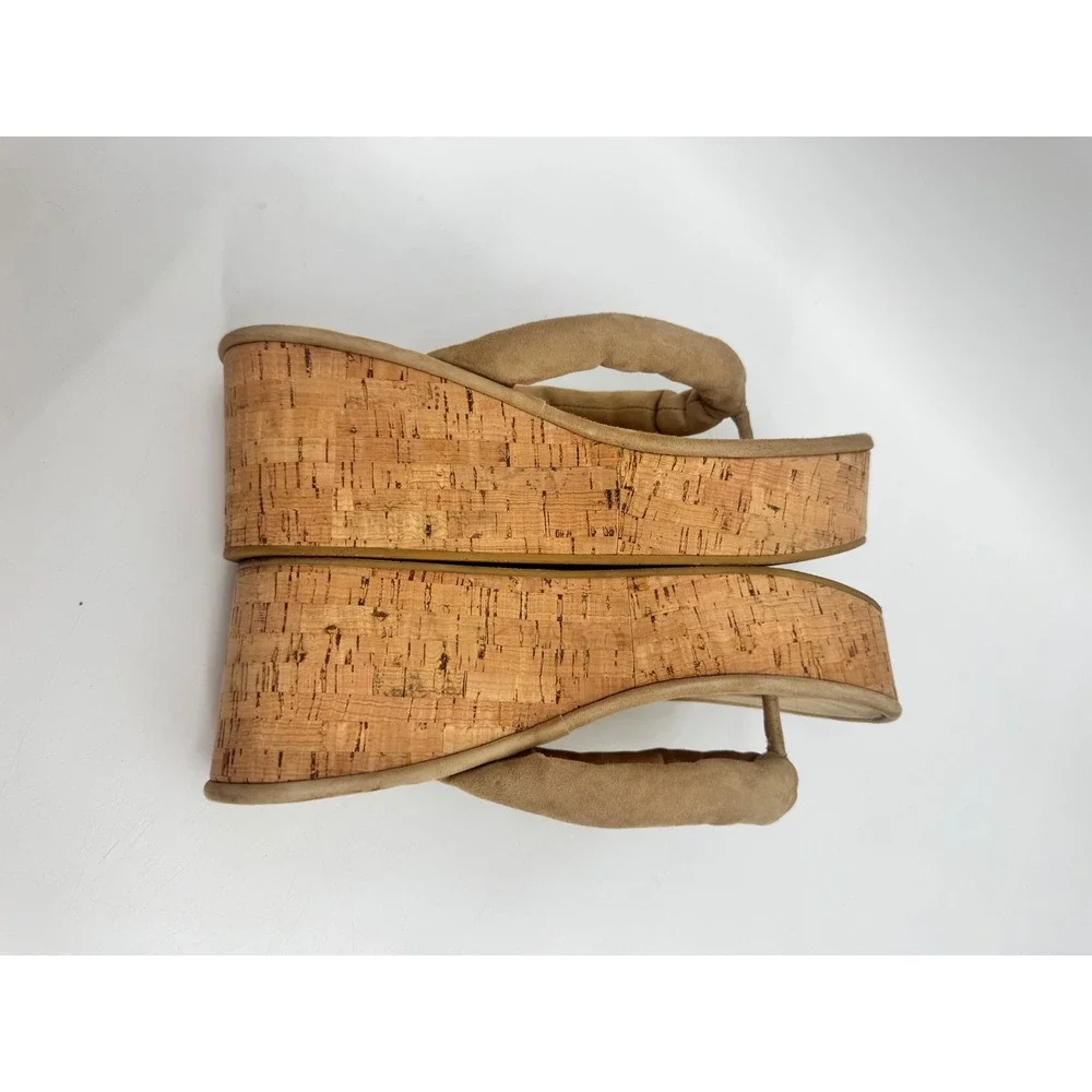 Veronica Beard Platform Sandal Women 9.5 Tan Cork Wedge Suede Thong